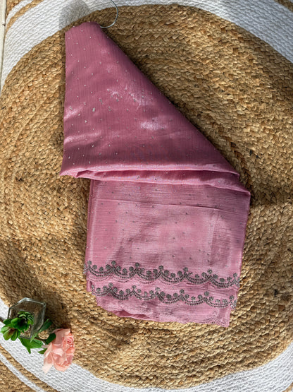 Stone Work Scallop Chinon Saree