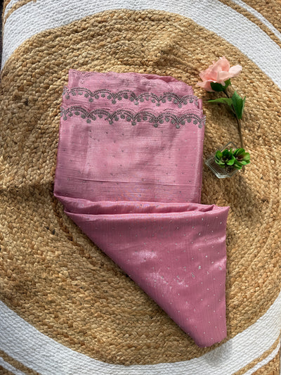Stone Work Scallop Chinon Saree