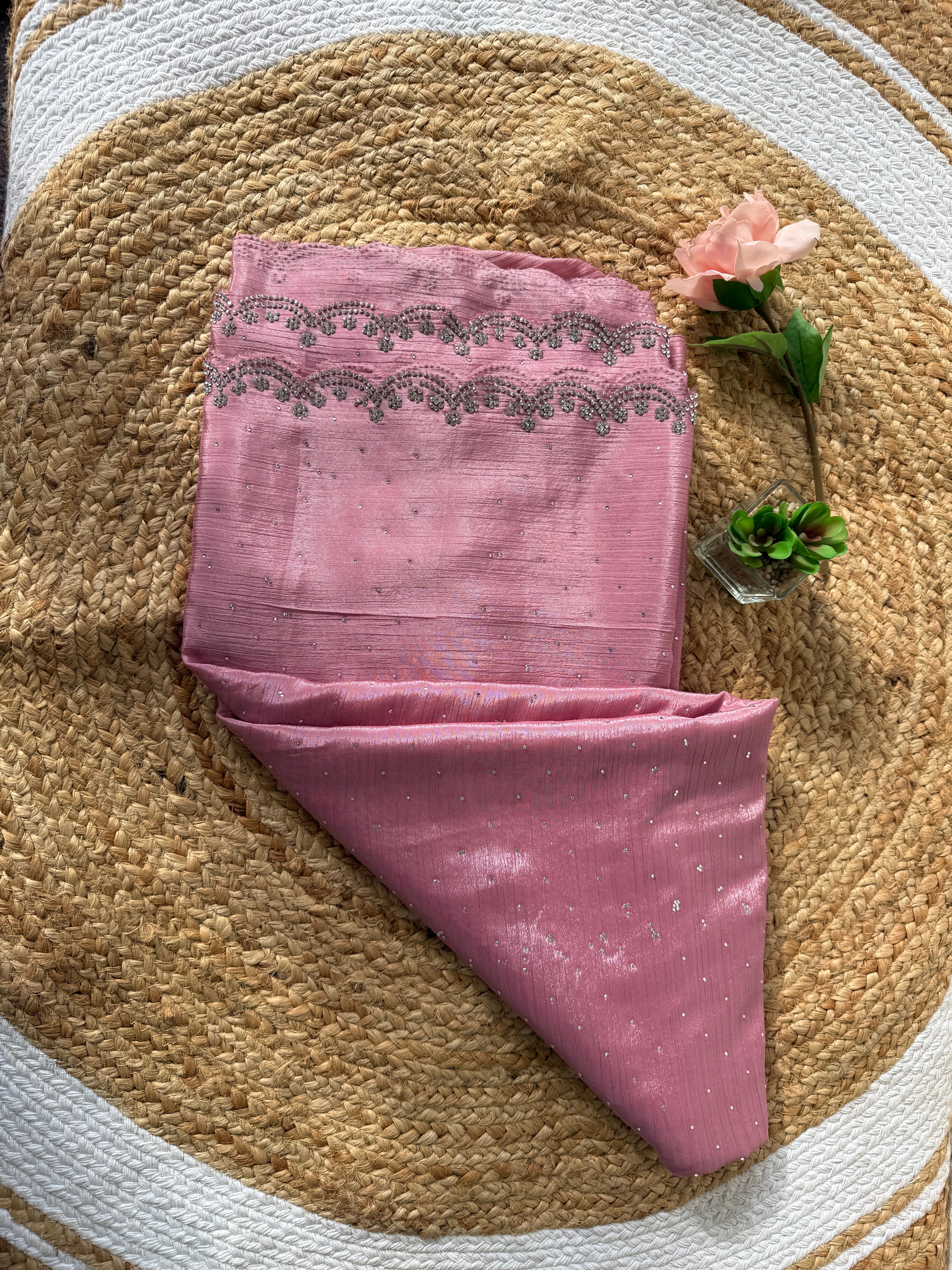 Stone Work Scallop Chinon Saree
