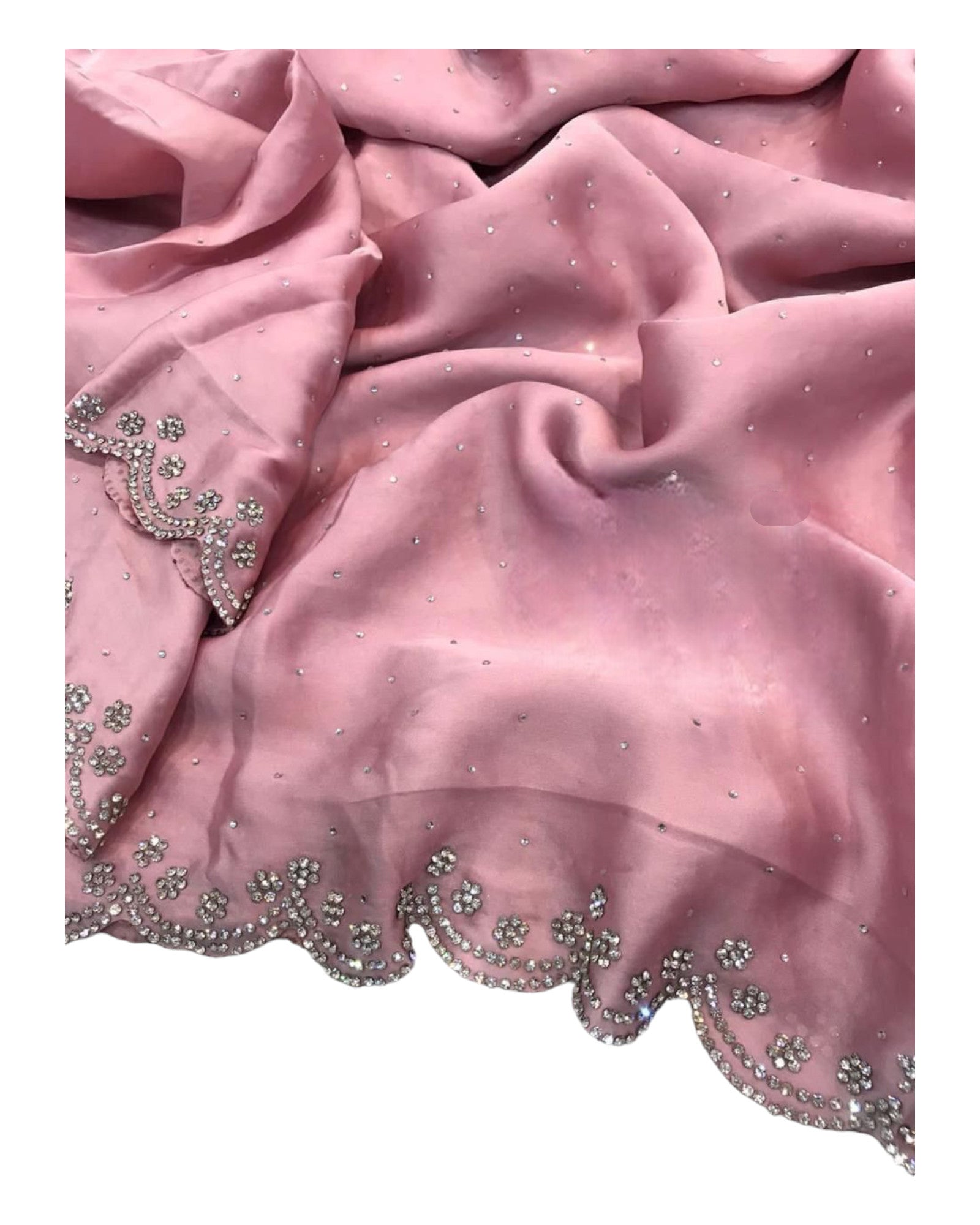 Buy Stone Work Scallop Chinon Saree – Tvahra