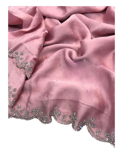 Buy Stone Work Scallop Chinon Saree – Tvahra