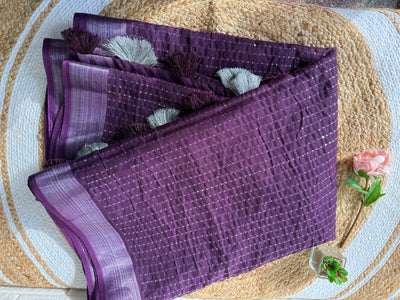 Plain Cotton Saree With Allover Sequin Weaving