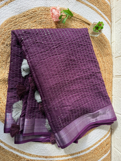 Plain Cotton Saree With Allover Sequin Weaving