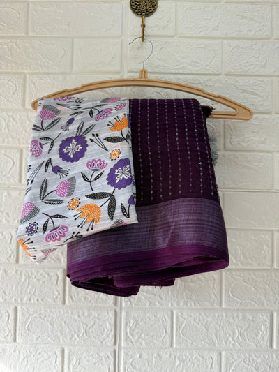 Plain Cotton Saree With Allover Sequin Weaving