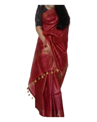 Buy Plain Tussar Geecha Silk Saree – Tvahra