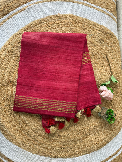 Plain Tussar Geecha Silk Saree