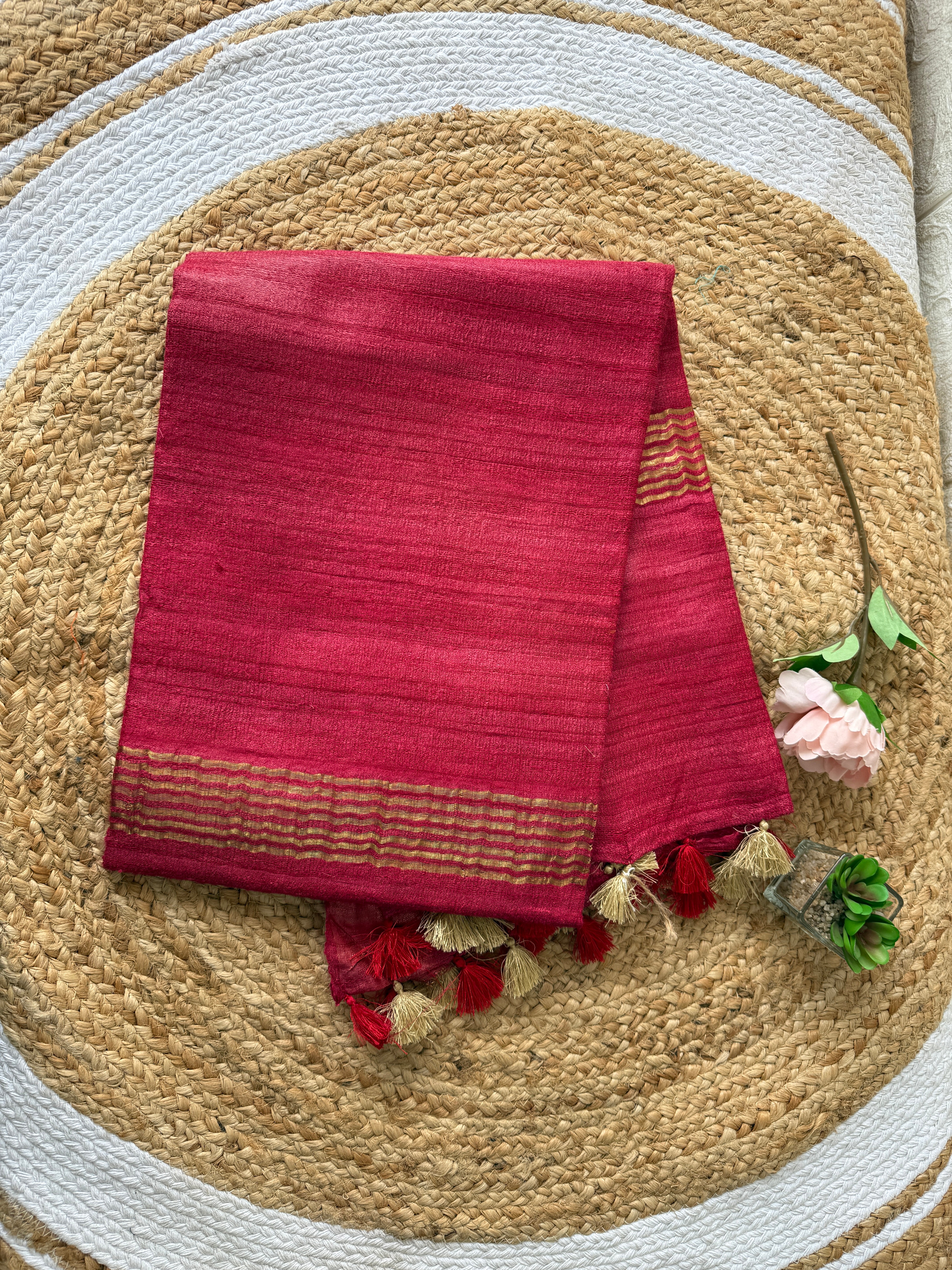 Plain Tussar Geecha Silk Saree