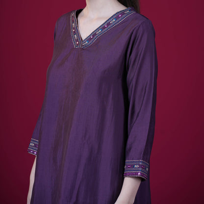 Plain With V-Neck And Embroidery Muslin Modal Co-Ord Set