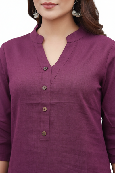 Asian Collar Flex Cotton Tunic - Wine