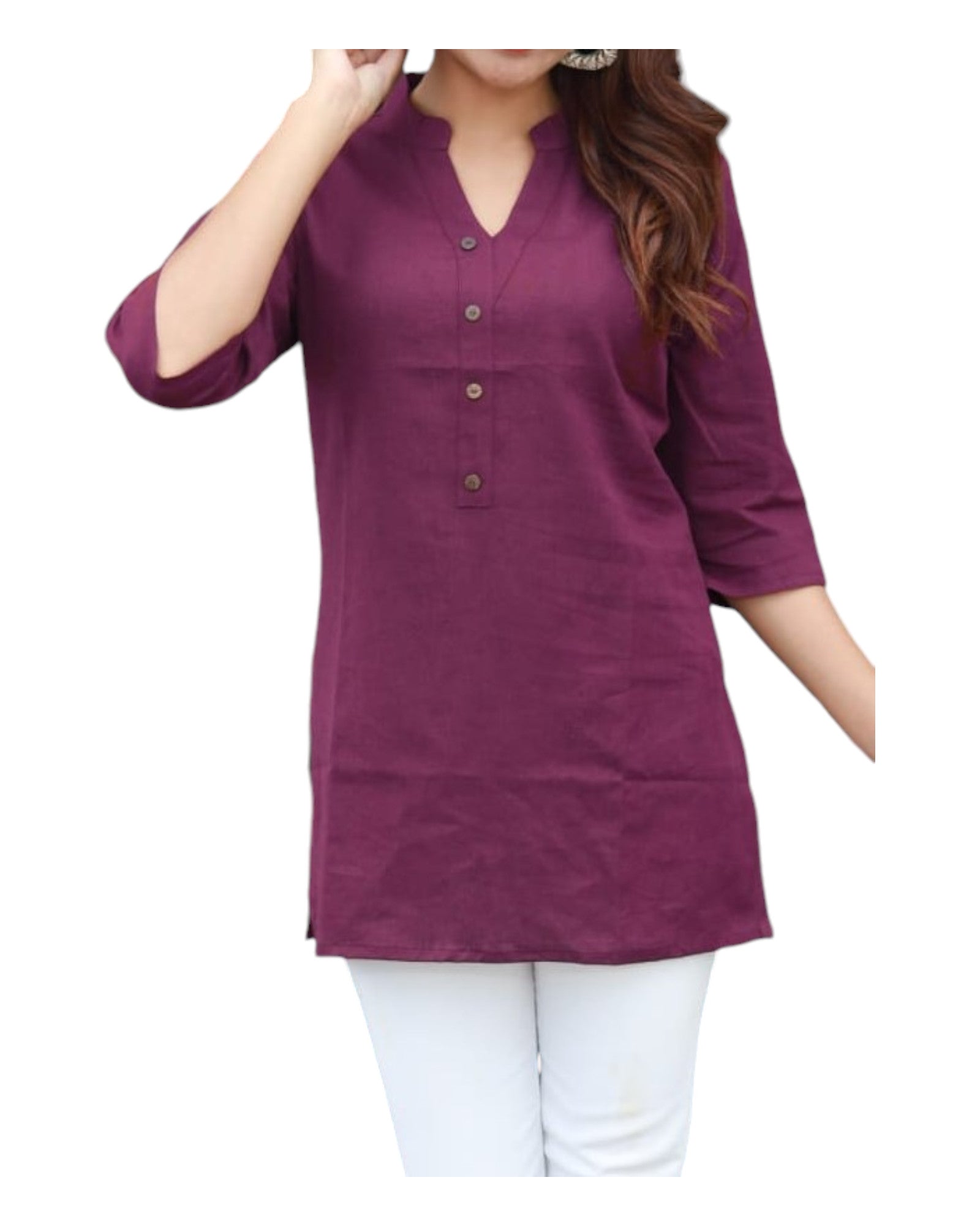 Buy Asian Collar Flex Cotton Tunic in wine – Tvahra