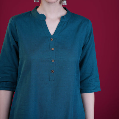 Asian Collar Flex Cotton Tunic - Wine