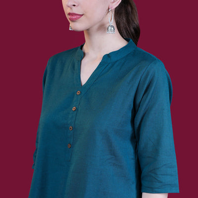 Asian Collar Flex Cotton Tunic - Wine