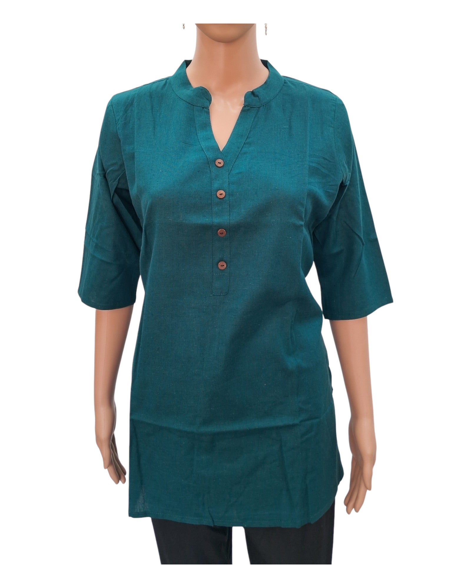 Buy Asian Collar Flex Cotton Tunic in teal – Tvahra
