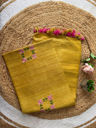 Embroidery Tussar Geecha Silk Saree