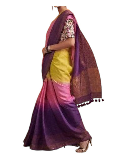 Buy Multi-color Linen Saree – Tvahra