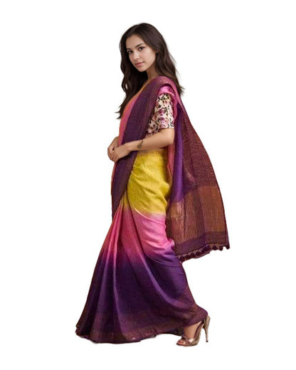 Multi-color Pure Linen Saree