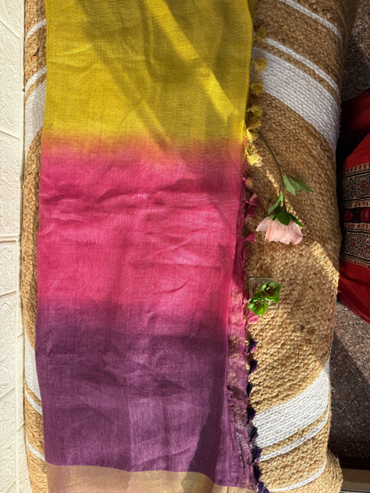 Multi-color Pure Linen Saree