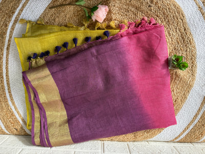 Multi-color Pure Linen Saree