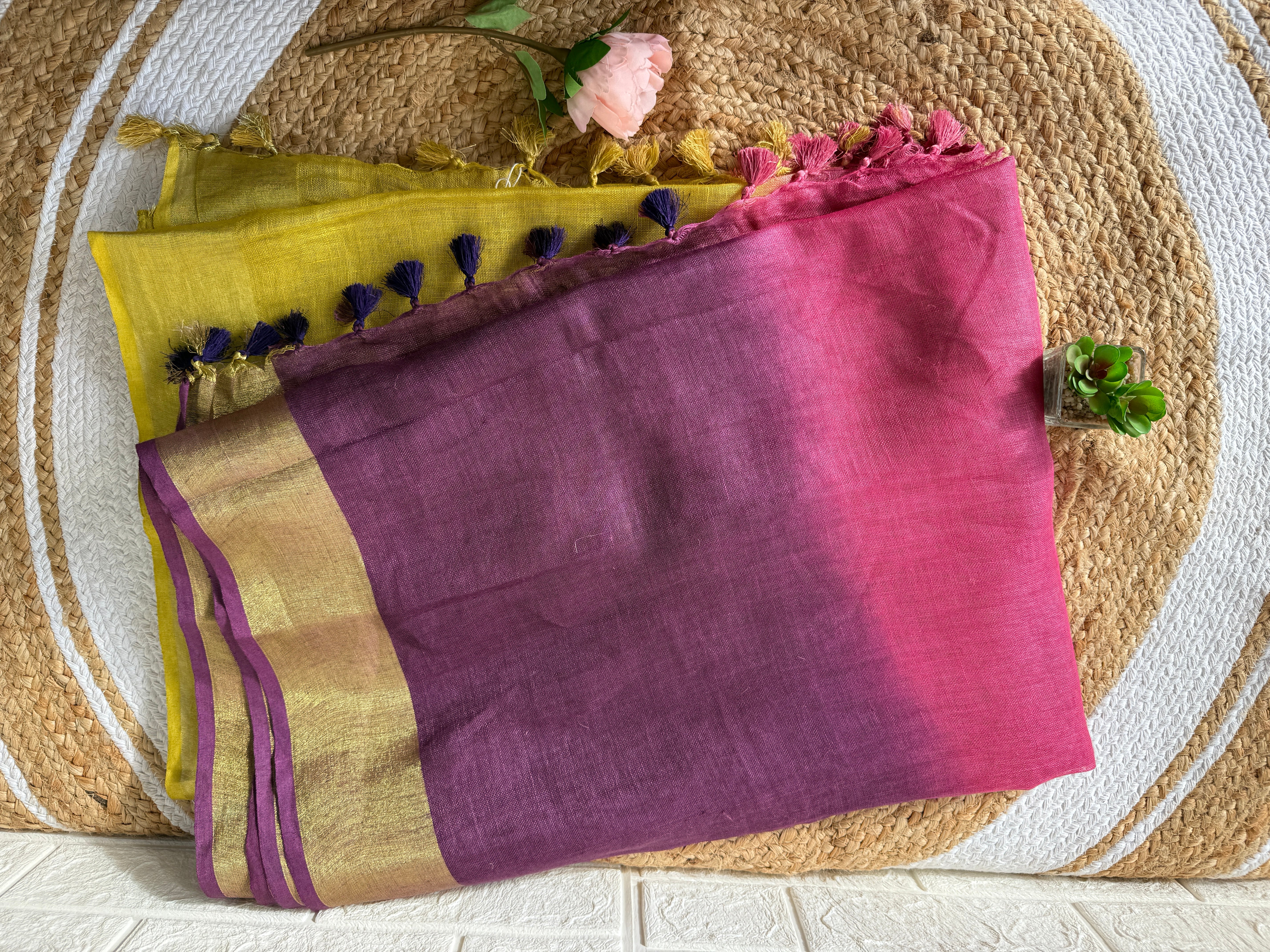 Multi-color Pure Linen Saree