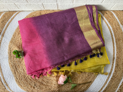 Multi-color Pure Linen Saree