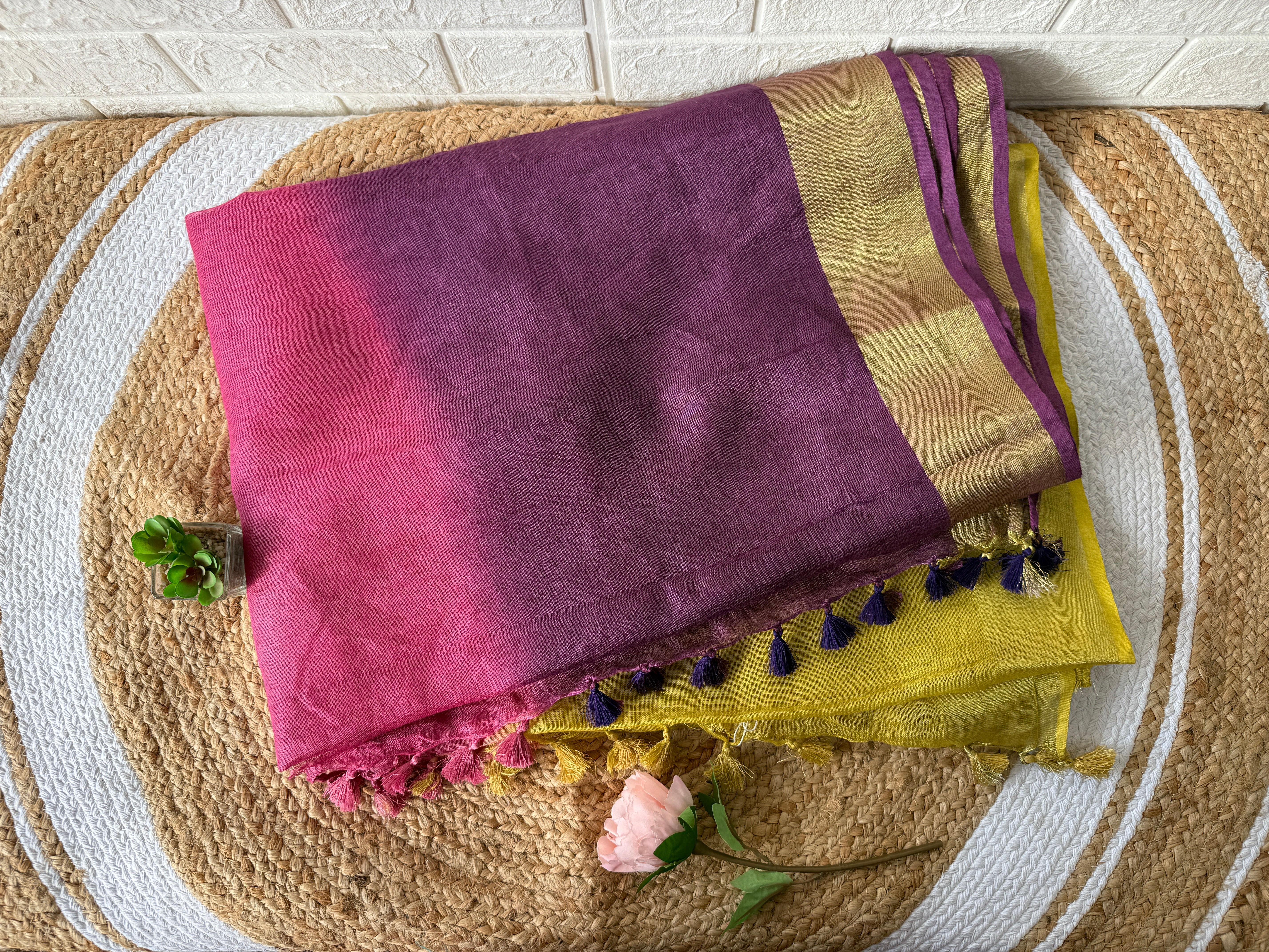 Multi-color Pure Linen Saree