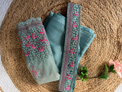 Shimmer Chiffon Saree with Net Blouse And Belt