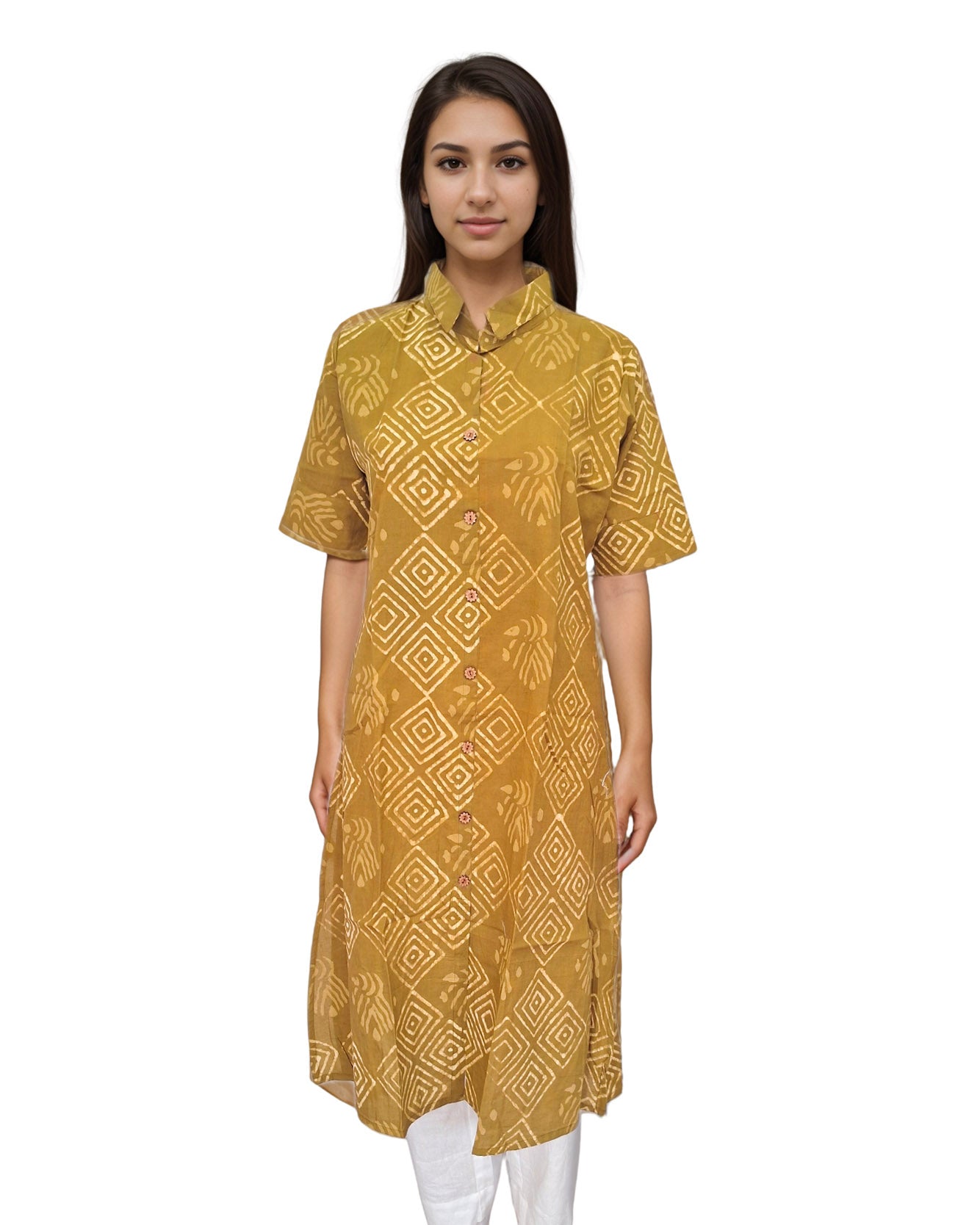Dabu Print Collar Cotton Kurta