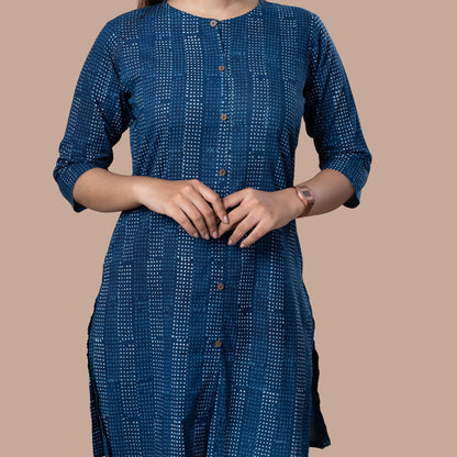Indigo Dabu Cotton Kurta