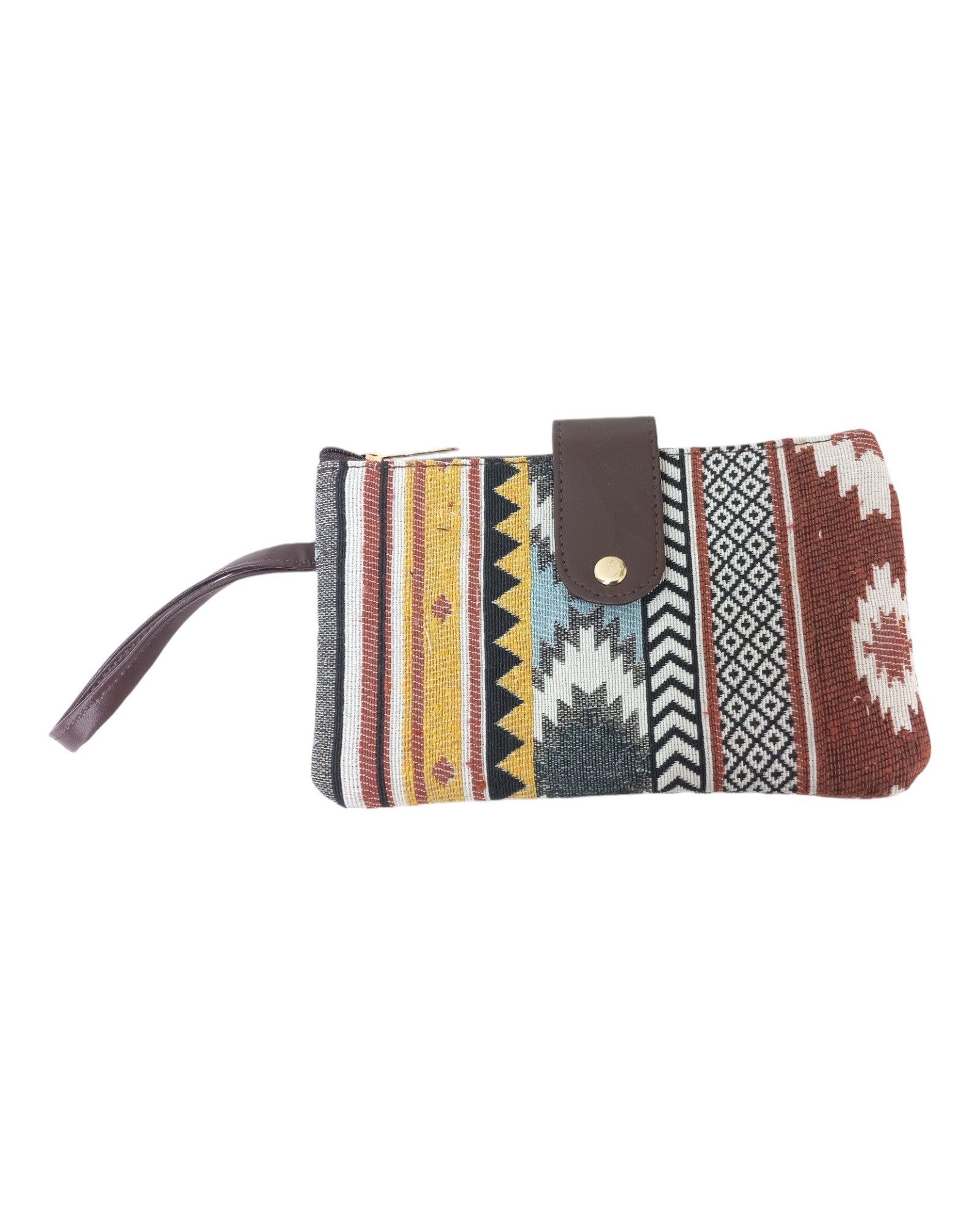 Single Zip With Button Jacquard Wallet