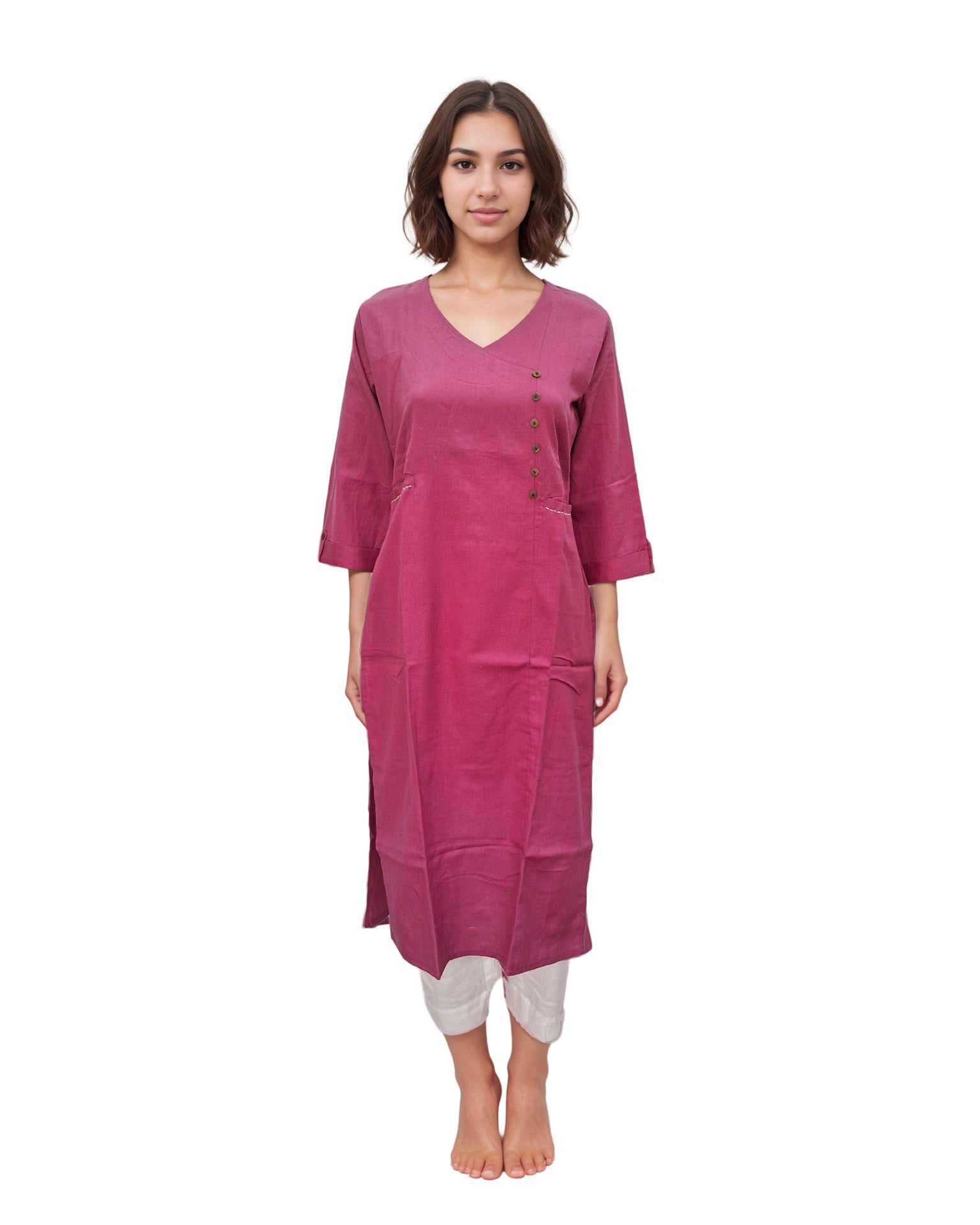 Solid Angrakha Flex Cotton Kurta