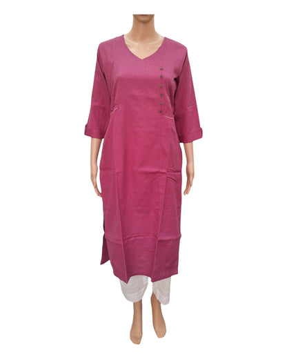 Buy Solid Angrakha Flex Cotton Kurta in pink – Tvahra