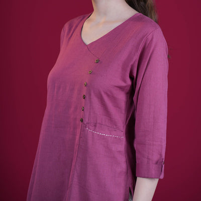 Solid Angrakha Flex Cotton Kurta - Pink