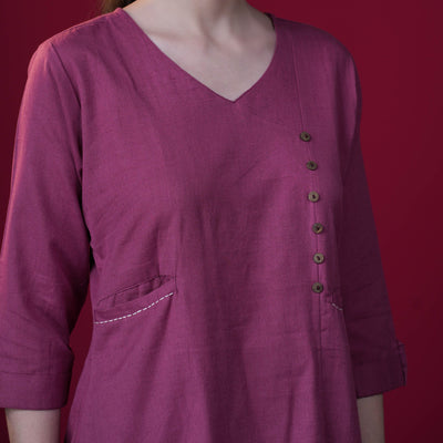 Solid Angrakha Flex Cotton Kurta - Pink