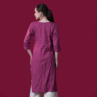 Solid Angrakha Flex Cotton Kurta - Pink