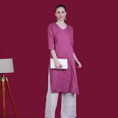 Solid Angrakha Flex Cotton Kurta - Pink