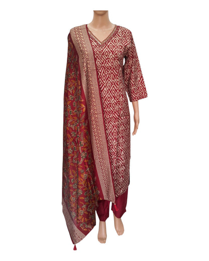 Buy V-Neck Chanderi Kurta Pant Dupatta Set With Sequin & CutDana Work in maroon – Tvahra