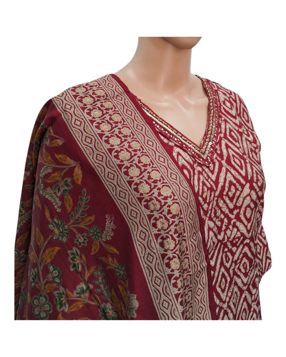 Buy V-Neck Chanderi Kurta Pant Dupatta Set With Sequin & CutDana Work in maroon – Tvahra