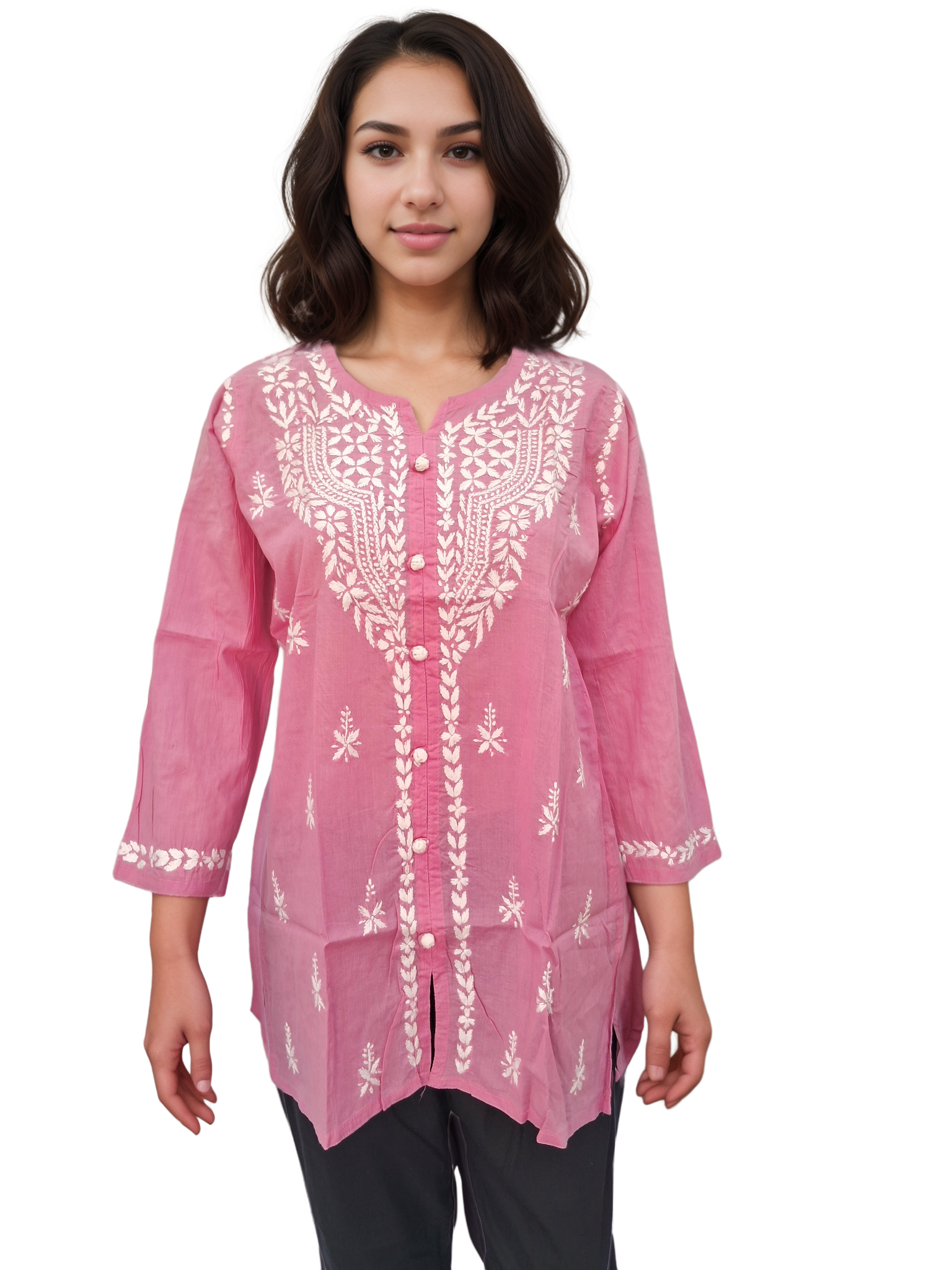 Pretty Pink Chikankari Cotton Short Kurta