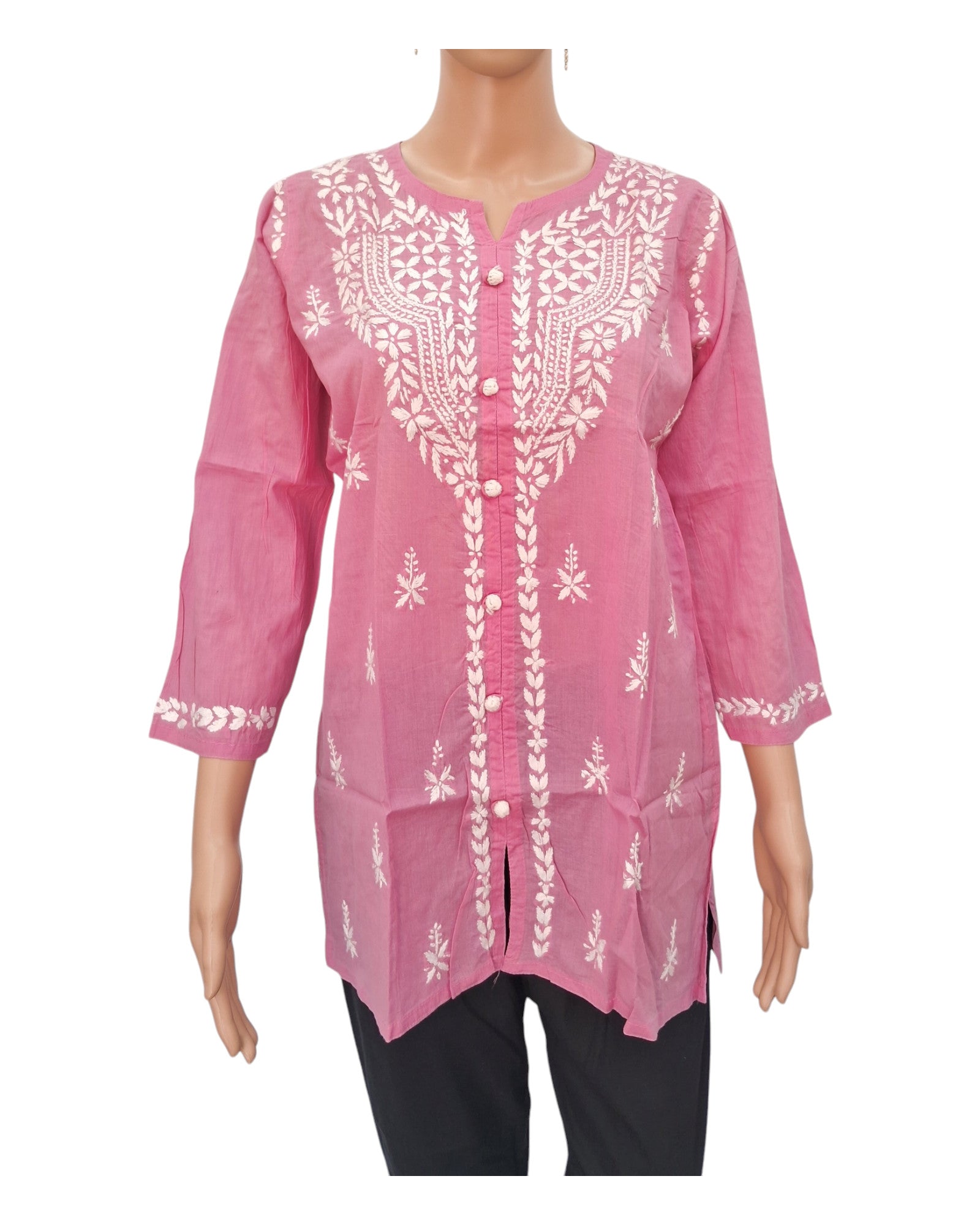 Buy Pink Chikankari Cotton Short Kurta – Tvahra