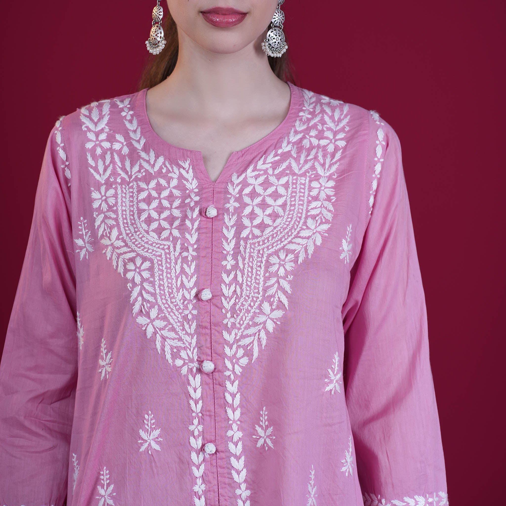 Pretty Pink Chikankari Cotton Short Kurta