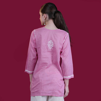 Pretty Pink Chikankari Cotton Short Kurta