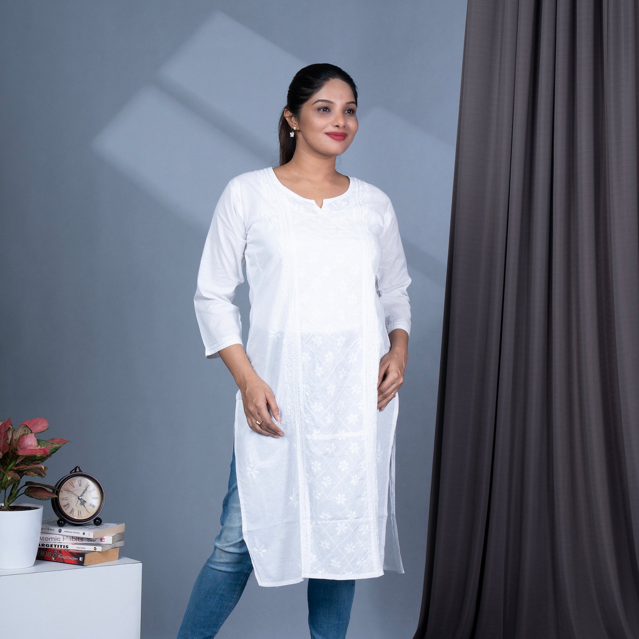 White Chikankari Embroidery Cotton Kurta