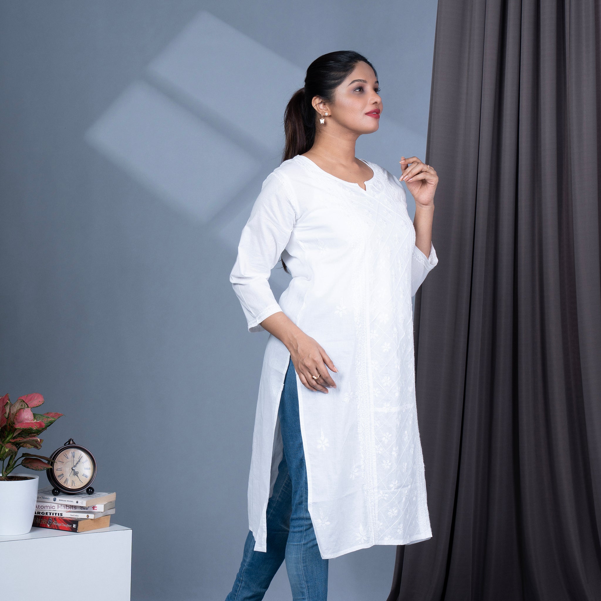 White Chikankari Embroidery Cotton Kurta