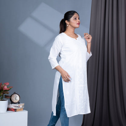 White Chikankari Embroidery Cotton Kurta