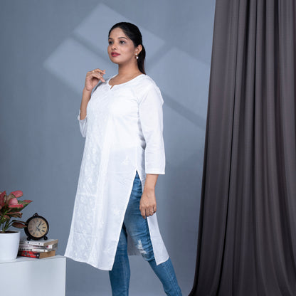 White Chikankari Embroidery Cotton Kurta