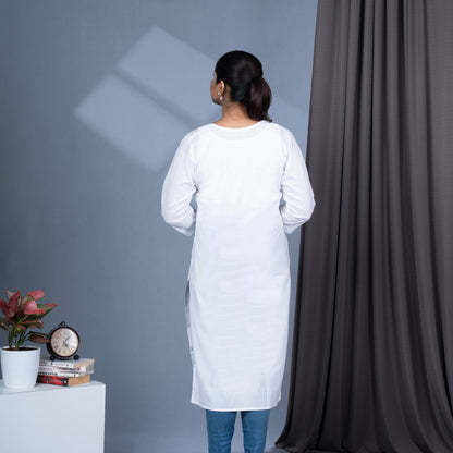 White Chikankari Embroidery Cotton Kurta