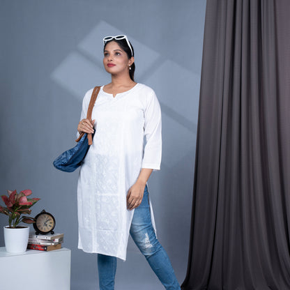White Chikankari Embroidery Cotton Kurta