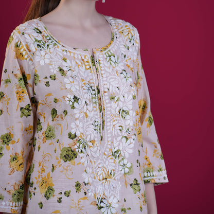 Printed Mul Cotton Chikankari Kurta