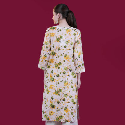Printed Mul Cotton Chikankari Kurta