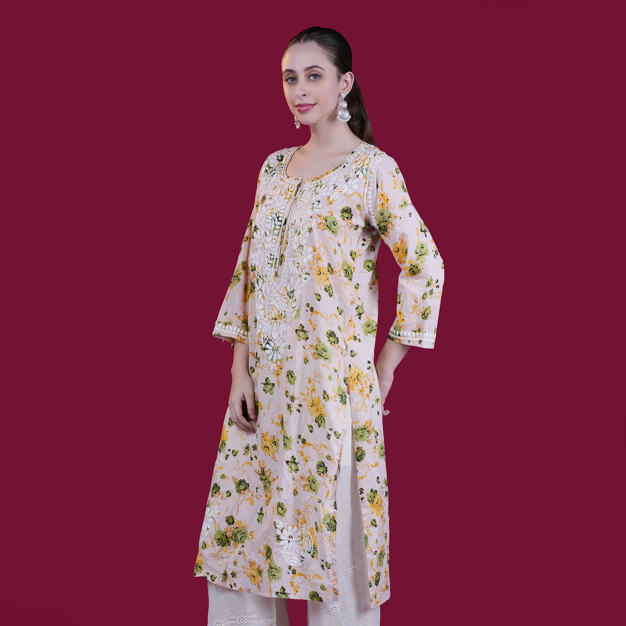 Printed Mul Cotton Chikankari Kurta